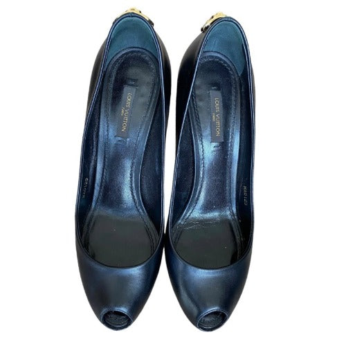 LOUIS VUITTON Black Smooth Calfskin Leather Oh Really! Peep Toe Pumps, Size 39