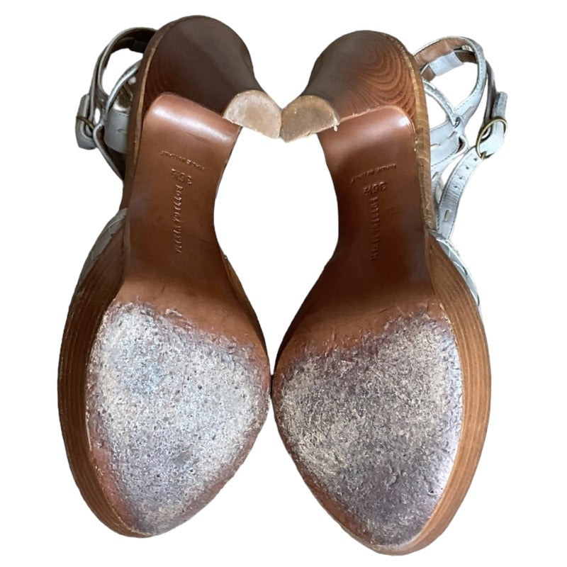 BOTTEGA VENETA Grey Intrecciato Leather Ankle Strap Platform Sandals, Size 36.5