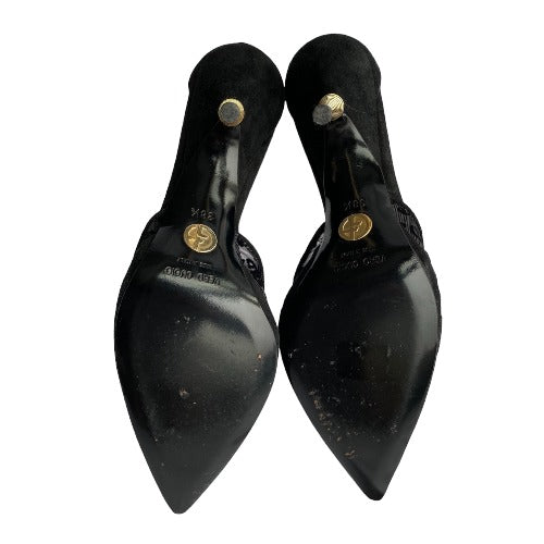 GIORGIO ARMANI Black Mesh Slingback Gold Heels Pointed Toe Pumps, Size 38.5