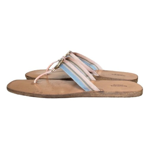 GUCCI Enamel GG Web Flip Flops Pink Blue Flat Thong Sandals, Size 40