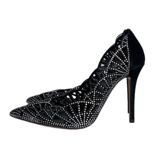 GIORGIO ARMANI Crystal Embellished Black Suede Pointed Toe Laser Cut Pumps, Size 36