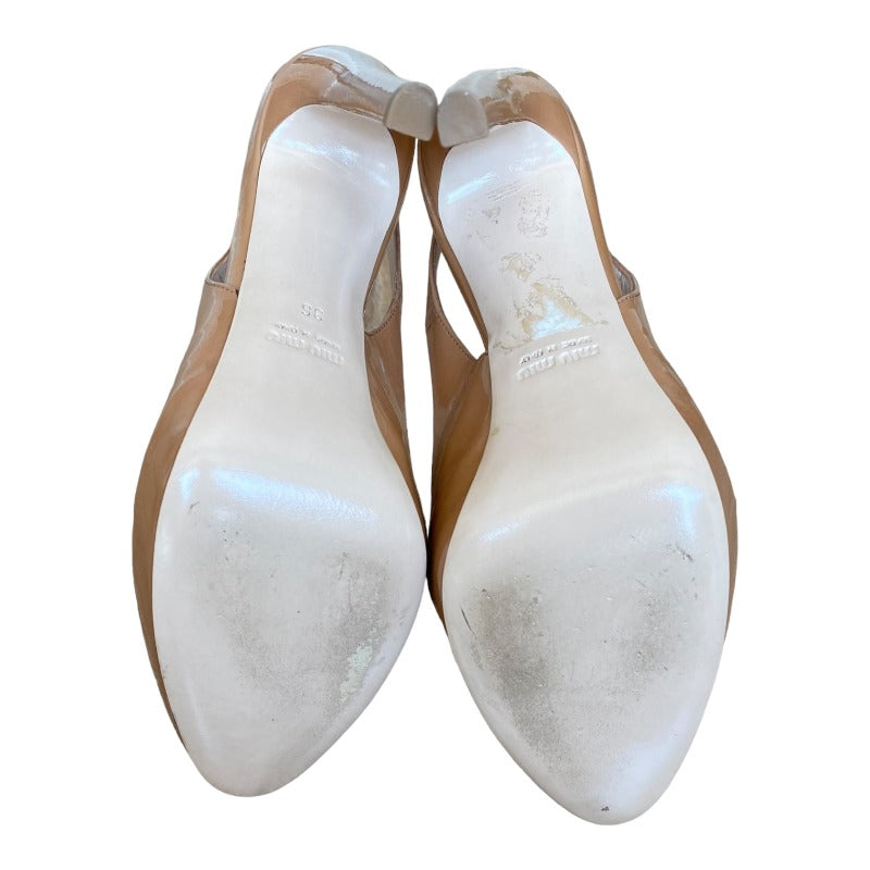 MIU MIU Beige Patent Leather Almond Toe Hidden Platform Slingback Pumps Size 36
