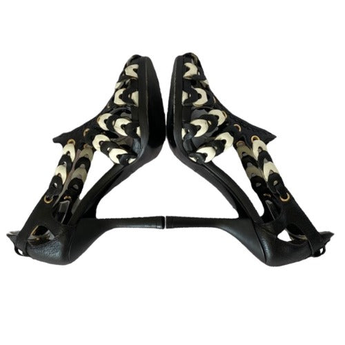 BALENCIAGA Black & White Morocco Leather Sandals Nicolas Ghesquiere 2008, Size 36.5