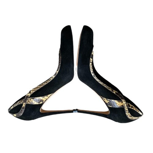 NEW GIANVITO ROSSI Black Suede Python Trimmed Pointed Toe Pumps, Size 39