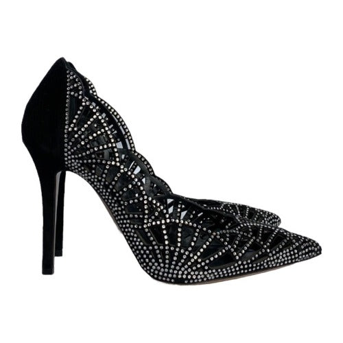 GIORGIO ARMANI Crystal Embellished Black Suede Pointed Toe Laser Cut Pumps, Size 36