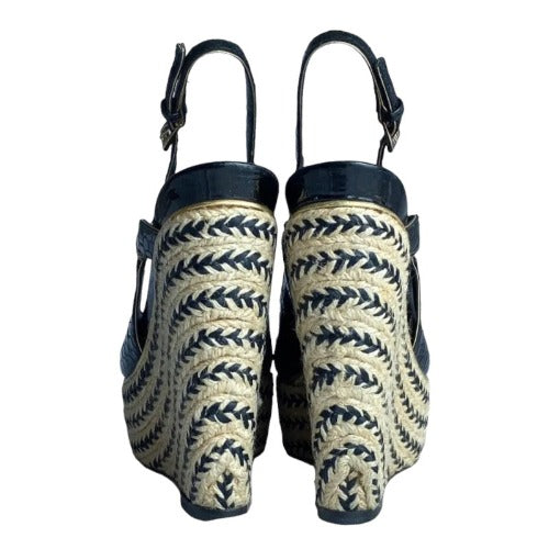 CHRISTIAN DIOR Black Beige Python Wedge Espadrille Sandals, Size 40
