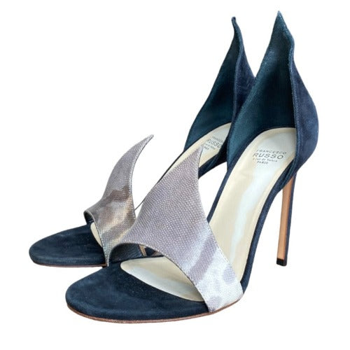 FRANCESCO RUSSO Riso 87 Black Suede Greige Nubuck D’Orsay Open Toe Sandals, 37