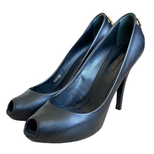 LOUIS VUITTON Black Smooth Calfskin Leather Oh Really! Peep Toe Pumps, Size 39