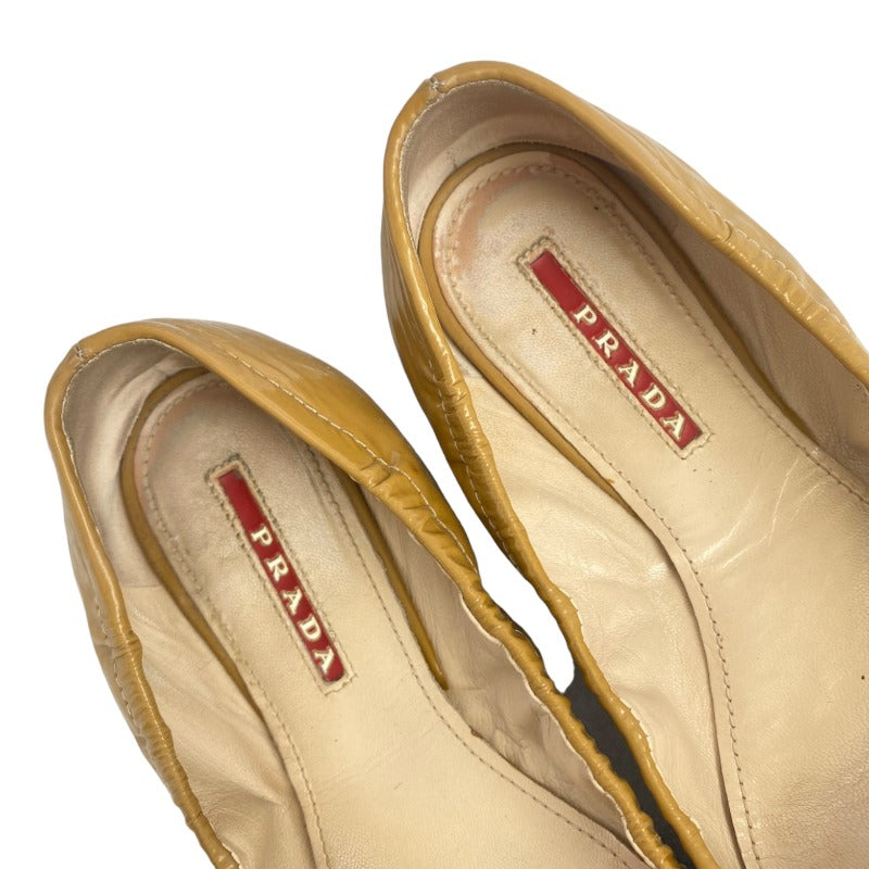 PRADA Yellow Patent Leather, Logo Buckle Fringe, Round Toe Ballet Flats, Size 36