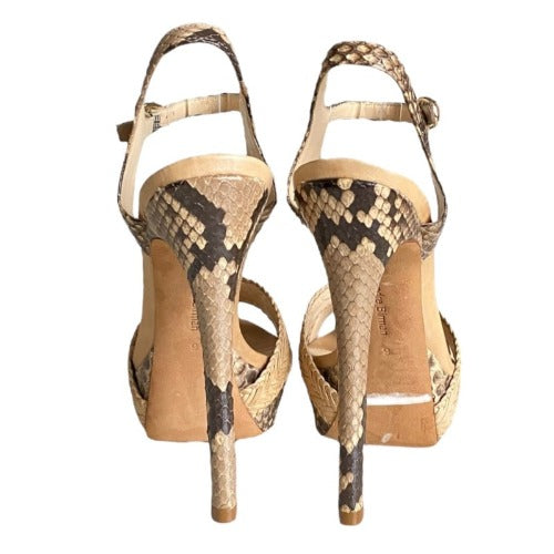 ALEXANDRE BIRMAN Beige Python Criss Cross Ankle Strap Platform Sandals, Size 36