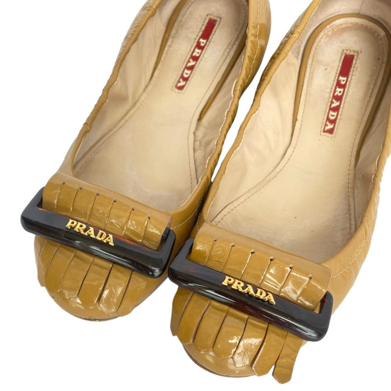 PRADA Yellow Patent Leather, Logo Buckle Fringe, Round Toe Ballet Flats, Size 36