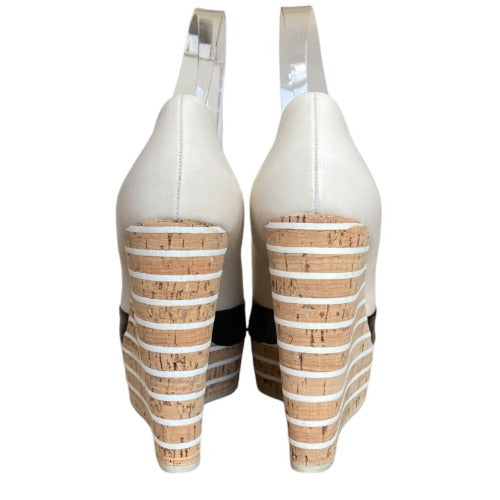 GUCCI White , Black Patent Leather Cork Mary Jane Wedge Cork Sandals, Size 40