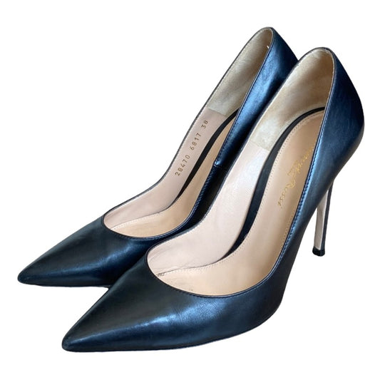 GIANVITO ROSSI Black  Leather Tassel Stiletto Heel Pointed Toe Pumps, Size 38