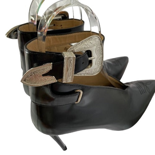 NEW TOGA PULLA Black Leather, Silver Buckle Pointed Toe High Heel Pumps, Size 36