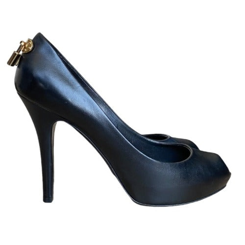 LOUIS VUITTON Black Smooth Calfskin Leather Oh Really! Peep Toe Pumps, Size 39