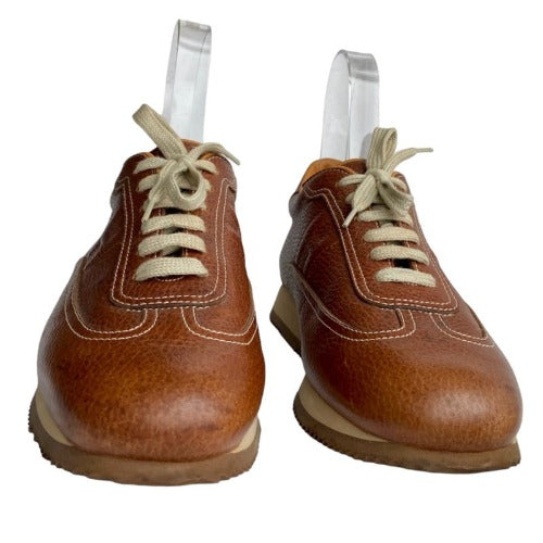 NEW HERMES Brown Leather Quick Lace Up Sneakers Size 41