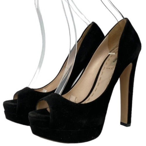 MIU MIU Black Suede Platform Peep Toe Pumps, Size 39
