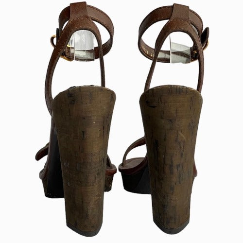 NEW $795 STELLA MCCARTNEY Brown Ankle Wrap Platform Cork Sandals, Size 40.5
