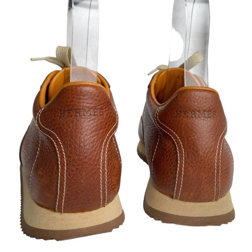 NEW HERMES Brown Leather Quick Lace Up Sneakers Size 41