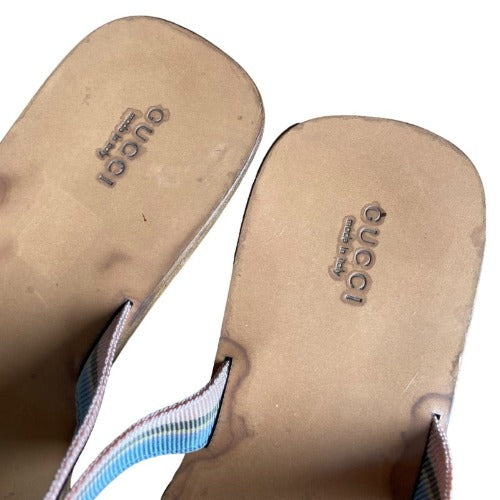 GUCCI Enamel GG Web Flip Flops Pink Blue Flat Thong Sandals, Size 40