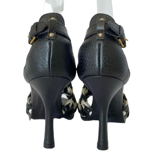 BALENCIAGA Black & White Morocco Leather Sandals Nicolas Ghesquiere 2008, Size 36.5