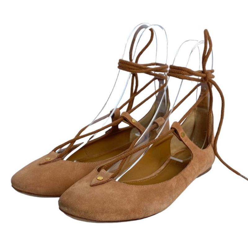 CHLOE Foster Camel Suede Lace-Up Ballerina Flat Ballet Shoes, Size 37.5