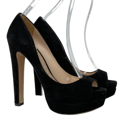 MIU MIU Black Suede Platform Peep Toe Pumps, Size 39