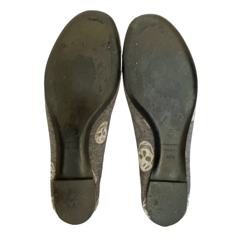 ALEXANDER MCQUEEN Skull Printed Black Round Toe Canvas Ballet Flats, Size 40.5