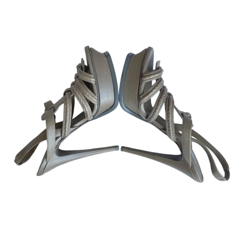 YVES SAINT LAURENT Gray Leather Strappy Slingback Platforms Sandals, Size 38.5
