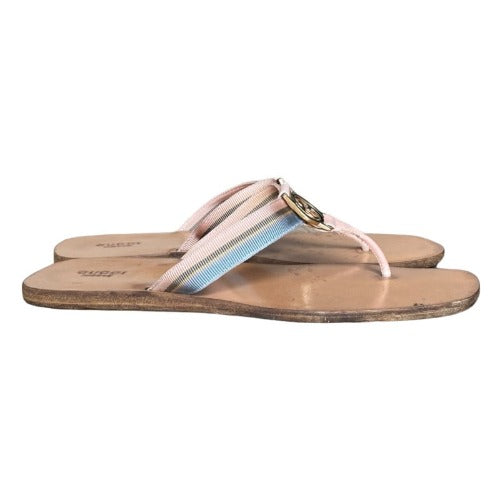 GUCCI Enamel GG Web Flip Flops Pink Blue Flat Thong Sandals, Size 40