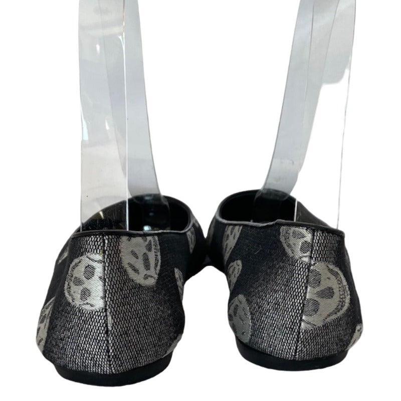 ALEXANDER MCQUEEN Skull Printed Black Round Toe Canvas Ballet Flats, Size 40.5