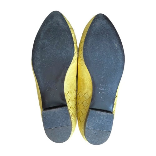 BOTTEGA VENETA Mustard Yellow Intrecciato Leather Flat Ballet Shoes, Size 36