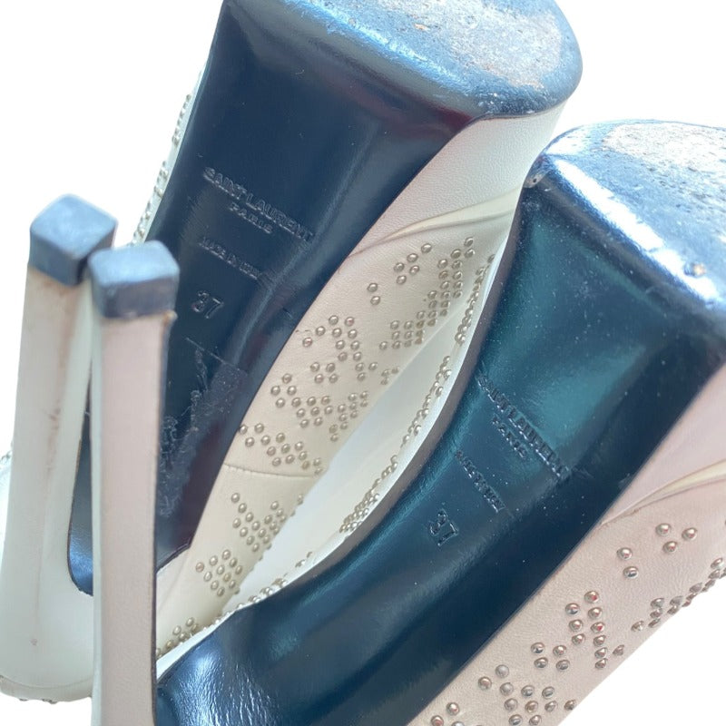 YSL YVES SAINT LAURENT White Leather Studded Janis Platform Pointed Toe Pumps, 37