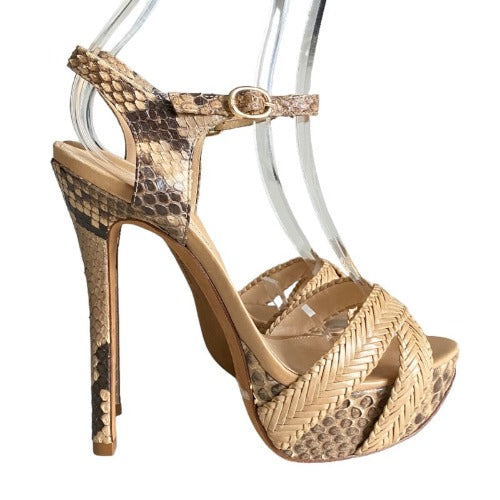 ALEXANDRE BIRMAN Beige Python Criss Cross Ankle Strap Platform Sandals, Size 36