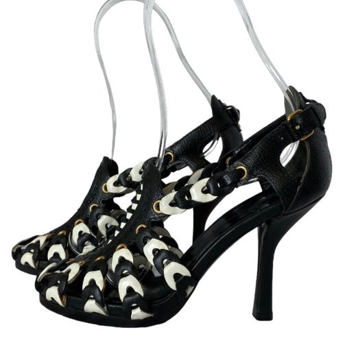BALENCIAGA Black & White Morocco Leather Sandals Nicolas Ghesquiere 2008, Size 36.5