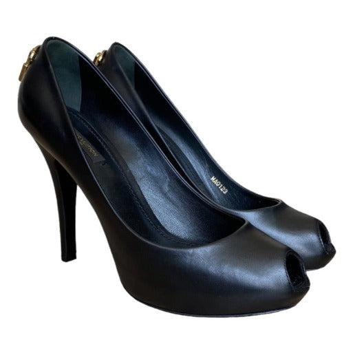 LOUIS VUITTON Black Smooth Calfskin Leather Oh Really! Peep Toe Pumps, Size 39