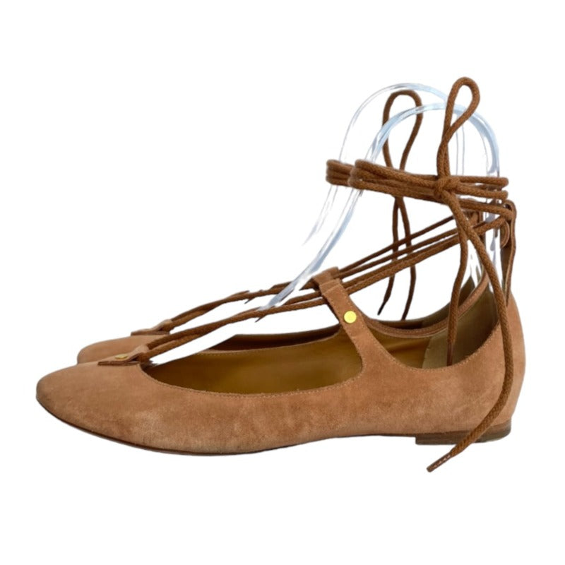 CHLOE Foster Camel Suede Lace-Up Ballerina Flat Ballet Shoes, Size 37.5