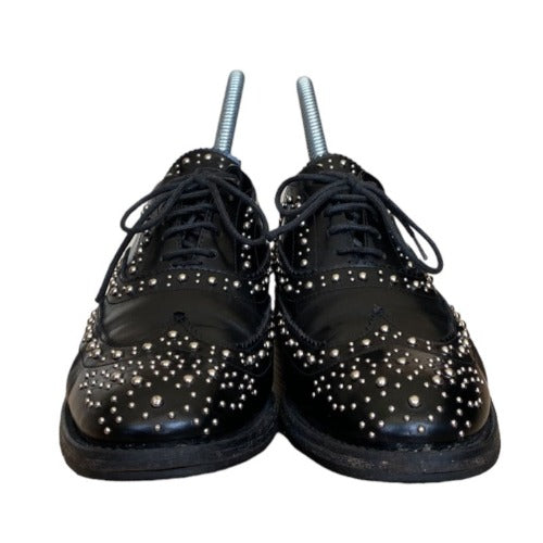 CHURCH’S Burwood Met. Polished Binder Brogue Studded Black Oxford, Size 37.5
