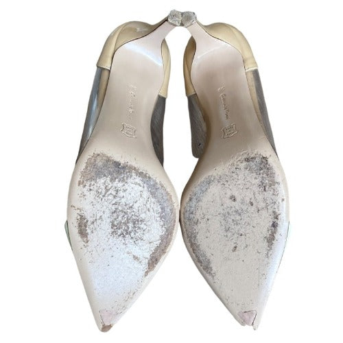 GIANVITO ROSSI Cream Patent Leather And PVC Plexi Pointed Toe Pumps Size 38