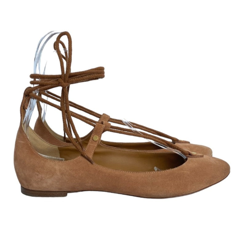 CHLOE Foster Camel Suede Lace-Up Ballerina Flat Ballet Shoes, Size 37.5