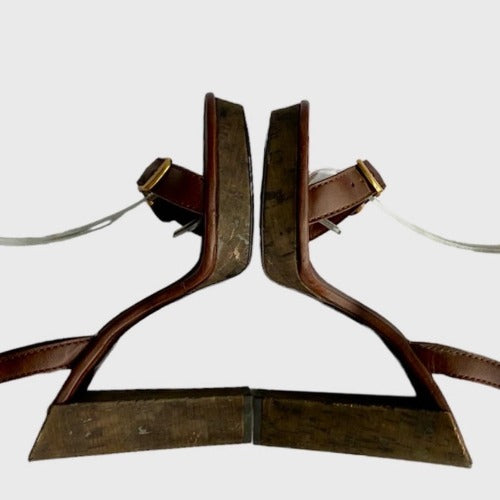 NEW $795 STELLA MCCARTNEY Brown Ankle Wrap Platform Cork Sandals, Size 40.5