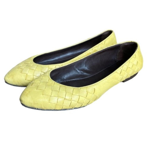 BOTTEGA VENETA Mustard Yellow Intrecciato Leather Flat Ballet Shoes, Size 36
