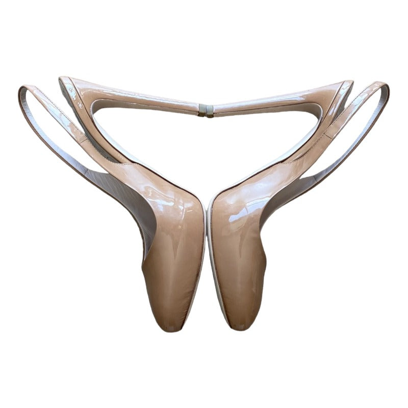 MIU MIU Beige Patent Leather Almond Toe Hidden Platform Slingback Pumps Size 36