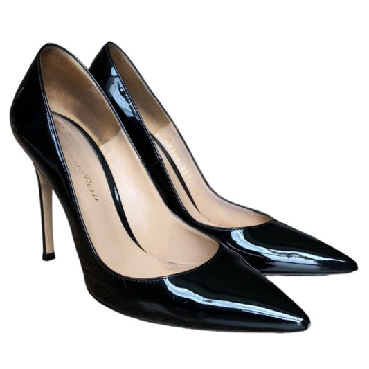 GIANVITO ROSSI Black Patent Leather Pointed Toe Stiletto Heel Pumps, Size 36