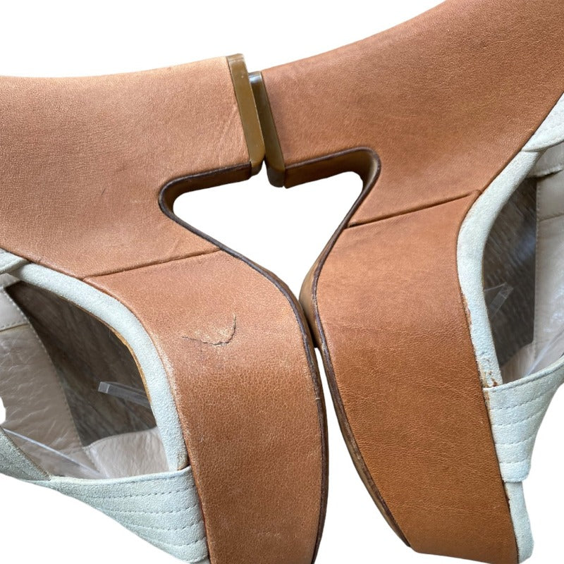 NWD CELINE Beige Suede Ankle Wrap Platform Sandals, Size 38.5