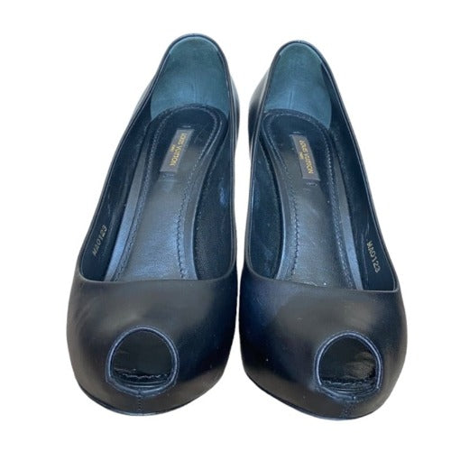 LOUIS VUITTON Black Smooth Calfskin Leather Oh Really! Peep Toe Pumps, Size 39