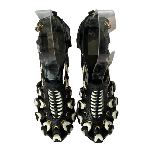 BALENCIAGA Black & White Morocco Leather Sandals Nicolas Ghesquiere 2008, Size 36.5