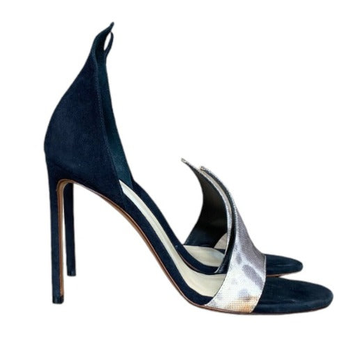 FRANCESCO RUSSO Riso 87 Black Suede Greige Nubuck D’Orsay Open Toe Sandals, 37