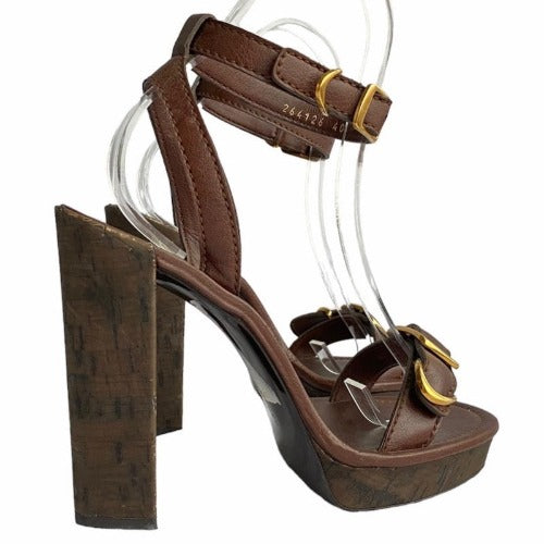 NEW $795 STELLA MCCARTNEY Brown Ankle Wrap Platform Cork Sandals, Size 40.5