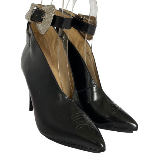 NEW TOGA PULLA Black Leather, Silver Buckle Pointed Toe High Heel Pumps, Size 36